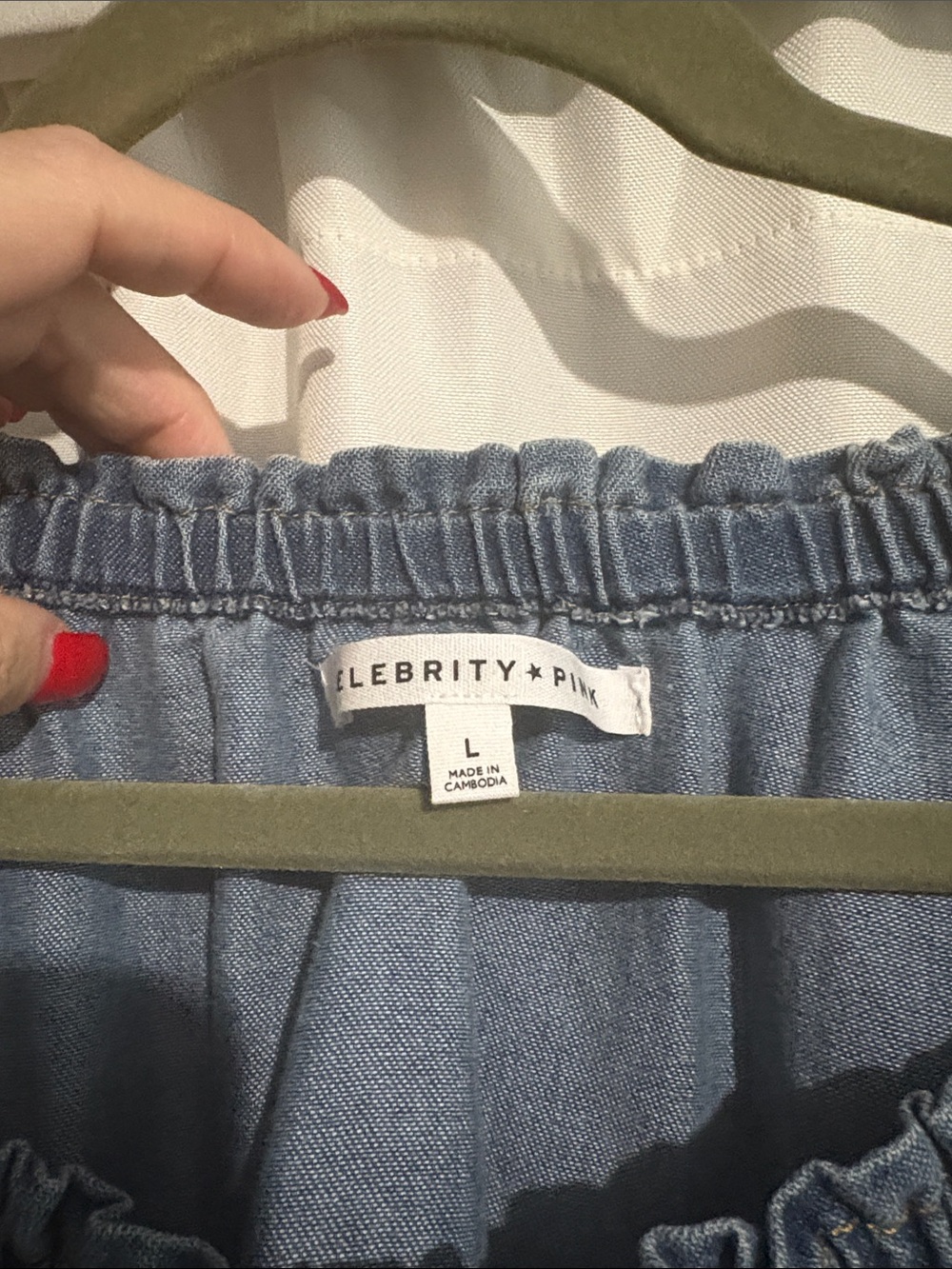 Celebrity Pink Blue Denim Peasant mini dress - Picture 2 of 4